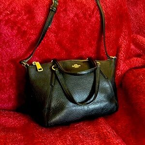 Coach black leather bag 11”x7” handles 4”” drop crossbody strap